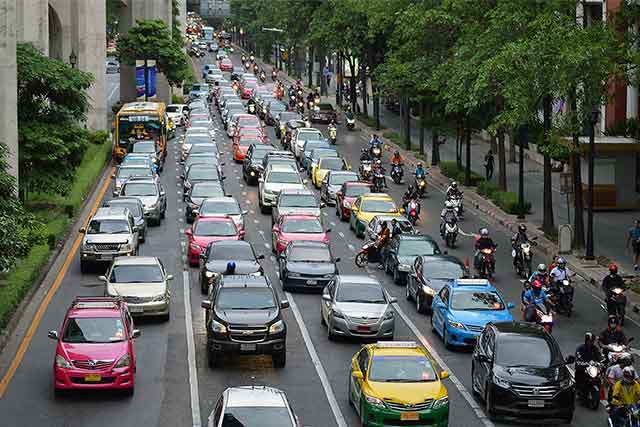 Bumper-to-bumper Heavy city Traffic-Congestion