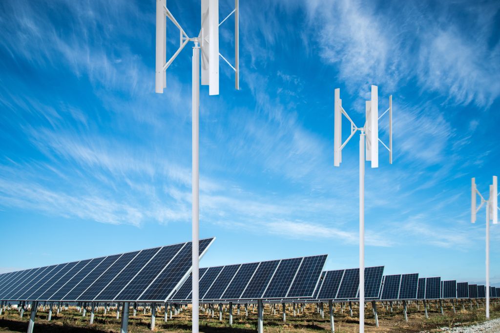 Combining solar arrays with vertical axis wind turbines are a sensible energy solution in non-daylight hours.