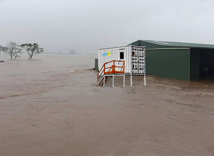 Battery Energy Storage containers in flood-prone areas should be sited well above ground.