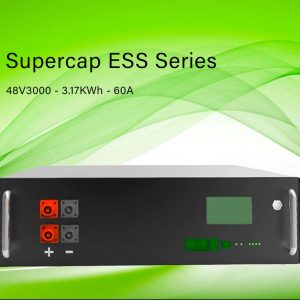 Supercapacitor storage solution with high power/energy density, eco-friendly graphene cells, rapid charge/discharge, low maintenance, safe and scalable design.